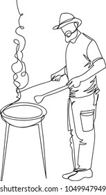 man frying meat on the grill