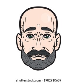 man with a full beard and bald head. head, avatar, comic.