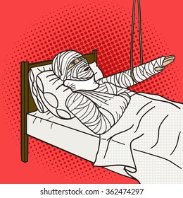 Man With Full Body Orthopedic Cast Pop Art Style Vector Illustration. Comic Book Style Imitation. 