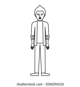 man full body with shirt and jacket and pants and shoes with short hair in monochrome silhouette