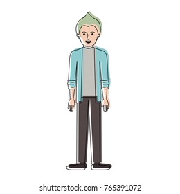 man full body with shirt and jacket and pants and shoes with short hair in watercolor silhouette