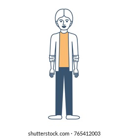 man full body with shirt and jacket and pants and shoes with middle part hairstyle in color sections silhouette