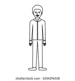 man full body with shirt and pants and shoes with short hair and moustache in monochrome silhouette