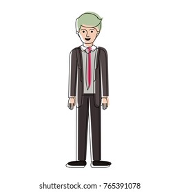 man full body with suit and tie and pants and shoes with short hair in watercolor silhouette