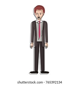 man full body with suit and tie and pants and shoes with short hair and stubble beard in watercolor silhouette