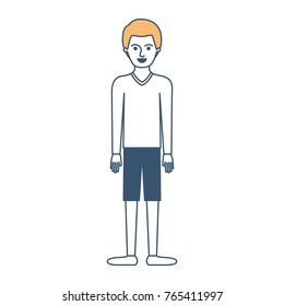 man full body with sweater and short pants and shoes with short hair in color sections silhouette