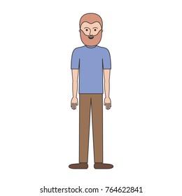 man full body with t-shirt and pants and shoes with short hair and beard on colorful silhouette