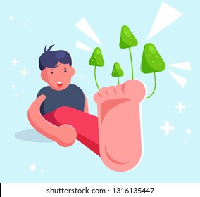 Man with a fungus on nails Vector. Cartoon. Isolated art