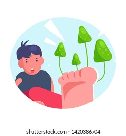 Man with a fungus on nails Vector. Cartoon. Isolated art