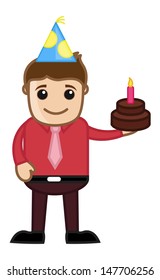 Man with Funny Cap on Birthday Celebration - Cartoon Business Character