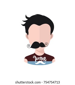 Man with funny mustache and hipster text on the t shirt