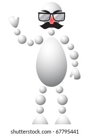 Man in funny terrible mask. Abstract 3d-human series from balls. Variant of white isolated on white background. A fully editable vector illustration for your design.