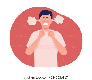 Man in fury 2D vector isolated illustration. Sense of very strong anger flat character on cartoon background. Feeling violent rage colourful scene for mobile, website, presentation