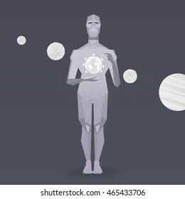 Man of the future cartoon style vector illustration.Planets icon set.