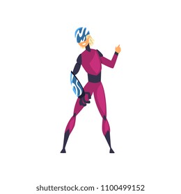 Man in futuristic clothing with bionic prosthetic, futuristic mechanism technology concept vector Illustration on a white background