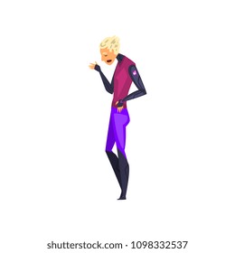 Man in futuristic clothing, technology of the future vector Illustration on a white background