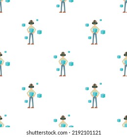 Mann in futuristischen Brillen Muster nahtlose Hintergrund Textur wiederholen Tapete geometrische Vektorgrafik