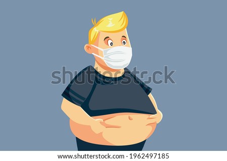 Man Gaining Weight During Pandemic Quarantine Vector Illustration. Person having dangerous health risks associated with obesity as comorbidity for coronavirus 
