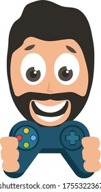 Man with gamepad, illustration, vector on white background