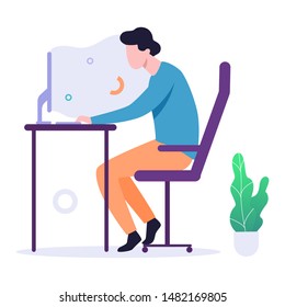 Man gamer concept. Person play on the computer video game, cyber sport. Virtual championship. Game addiction. Vector illustration in cartoon style