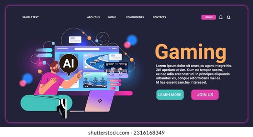 man gamer play video game with ai chatbot helper gaming artificial intelligence technology concept horizontal