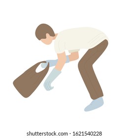 man with garbage bag holding by hand
