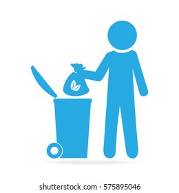 Man with garbage bag symbol vector illustration