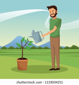 Man and garden cartoon