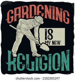 Un hombre en el jardín cavando el suelo, diseño de camisetas
