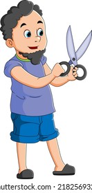 The man as the gardener is holding the grass cutter