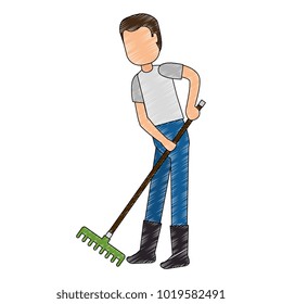 man gardener with rake avatar character