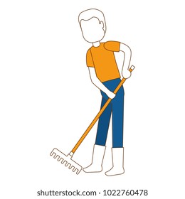 man gardener with rake avatar character