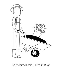 man gardener with wheelbarrow avatar character