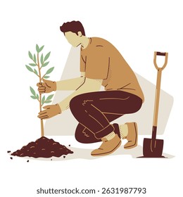 Man Gardening Sapling for Environment Concept
