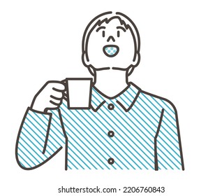 Man gargling to prevent corona infection and stay healthy [Vector illustration of upper body].