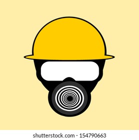 man with gas mask and hard hat
