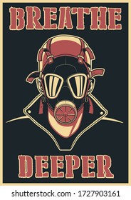 Man in Gas Mask Vector Illustration, Poster Black Red White 
