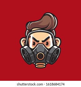 Hombre con logotipo vectorial de máscara de gas