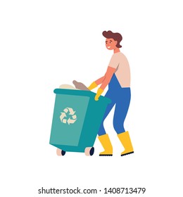 Man gathering garbage and plastic waste for recycling. Service recycling. Recycle sort organic garbage in different container for separation to reduce environment pollution