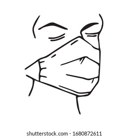 hombre en boceto vectorial de máscara de gasa