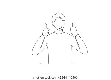 Un hombre dio ambos pulgares hacia arriba. Dibujo de una línea del día de la sonrisa en el mundo