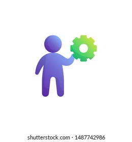 Man and gear flat icon, Developer vector sign, Management colorful pictogram isolated on white. Symbol, logo illustration. Flat style design