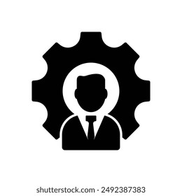 Man in gear icon. Man and cog sign. Flat vector illustration.