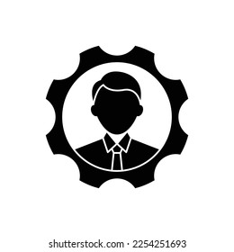 Man and gear icon design. Human resource vector icon. Man inside gear glyph icon. isoalted on white background. vector illustartion
