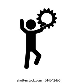 man and gear icon over white background. vector illustration