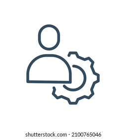 Hombre en icono de equipo para web, móvil e infografía. Icono vector de gris oscuro aislado en fondo blanco claro.