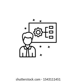 Man gear project strategy icon. Simple line, outline vector of project management icons for ui and ux, website or mobile application