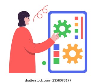 Man with gear setting his app. Vector illustration concept