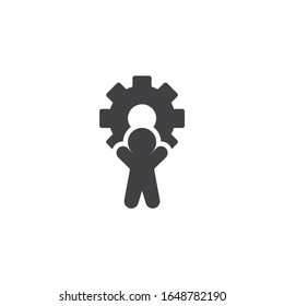 Icono de vector de hombre y engranaje. signo plano relleno para concepto móvil y diseño web. Icono de glifo de administración de negocios. Símbolo, ilustración del logotipo. Gráficos vectoriales