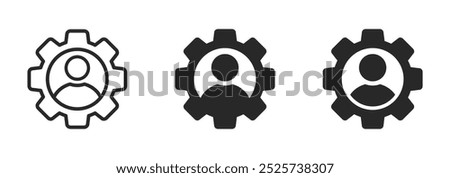 Man in gear vector icons. Man and cogwheel signs. Management icon